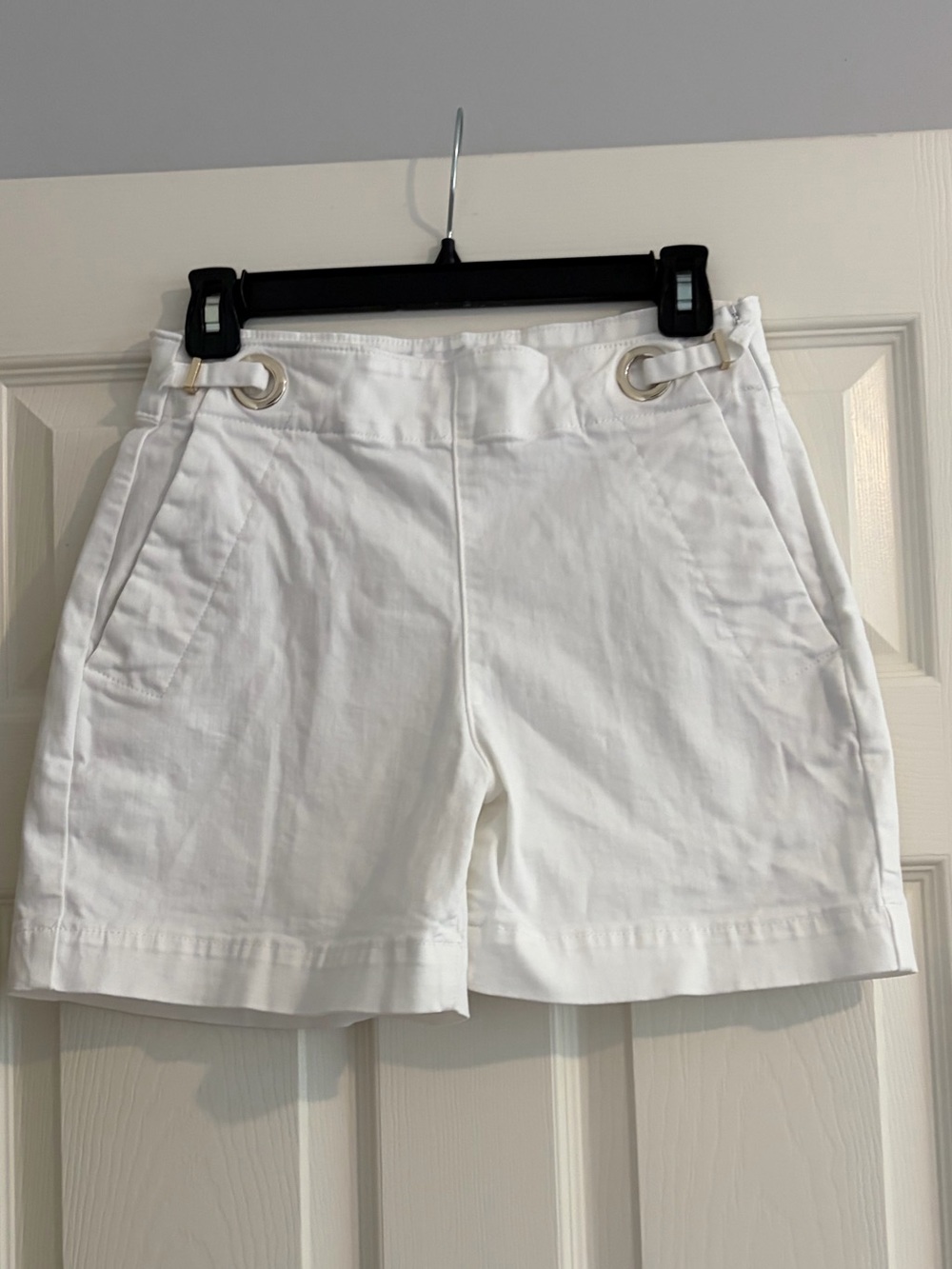 White House Black Market White High-Rise 5 inch Shorts with Grommet Detail